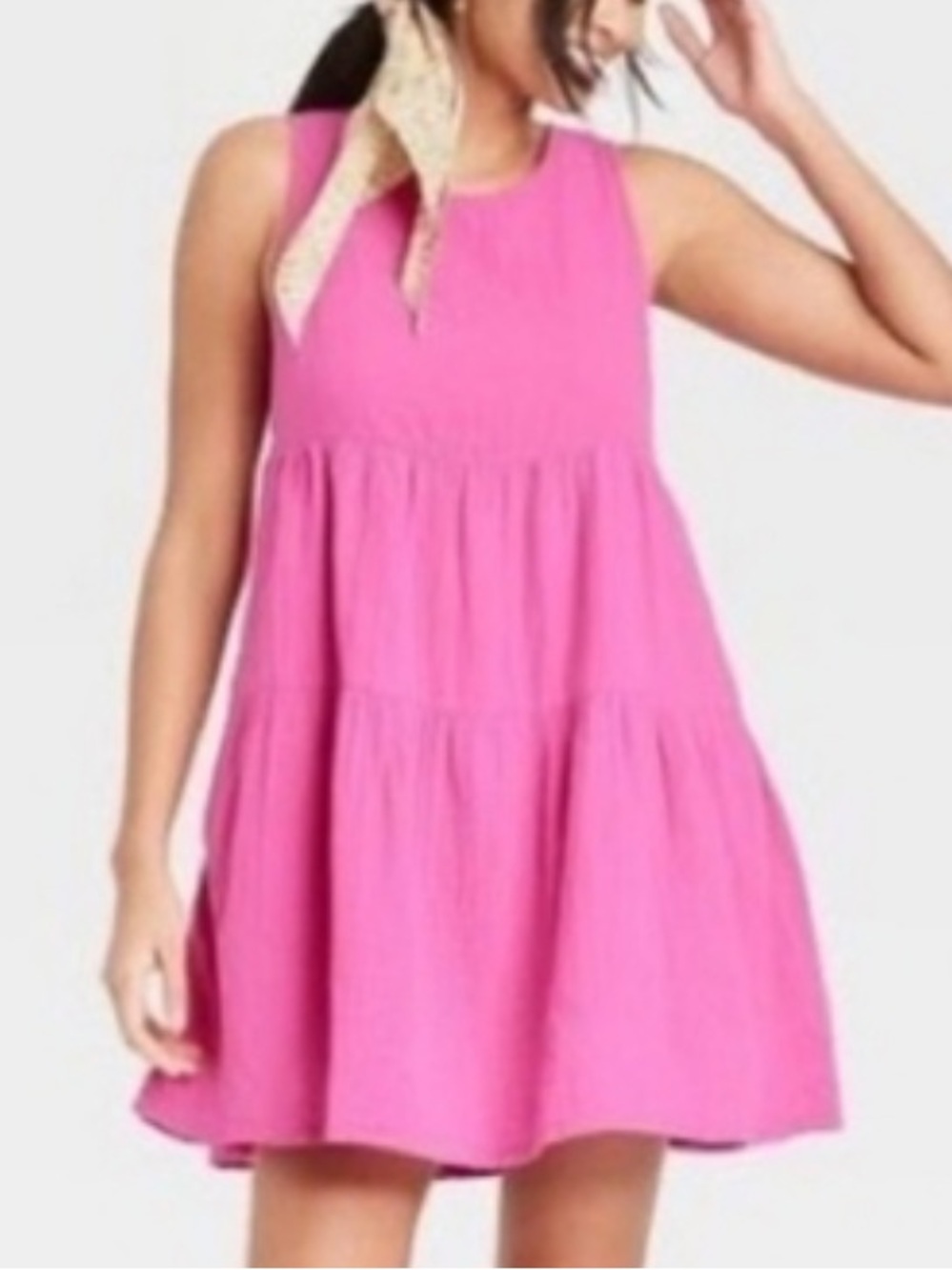 Universal Thread pink tiered sleeveless gauze short dress L - Picture 3 of 8